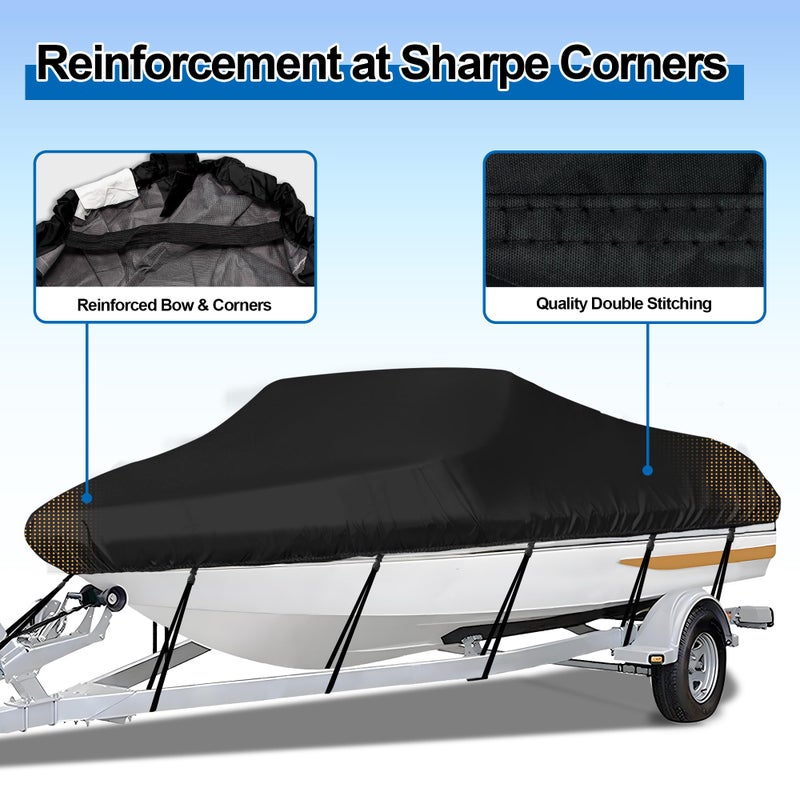 iCOVER Trailerable Boat Cover- 16'-18.5' Heavy Duty Waterproof Tarp Covers with Storage Bag, Fits V-Hull, Fish&Ski, Pro-Style, Fishing, Runabout, Bass Boats, up to 16ft-18.5ft Long X 94" Wide - Image 5